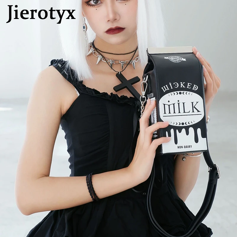 JIEROTYX Milk Box Purses and Handbags for women Black Harajuku Style Female Shoulder Bags Punk Clutch with Chain Gothic Dark