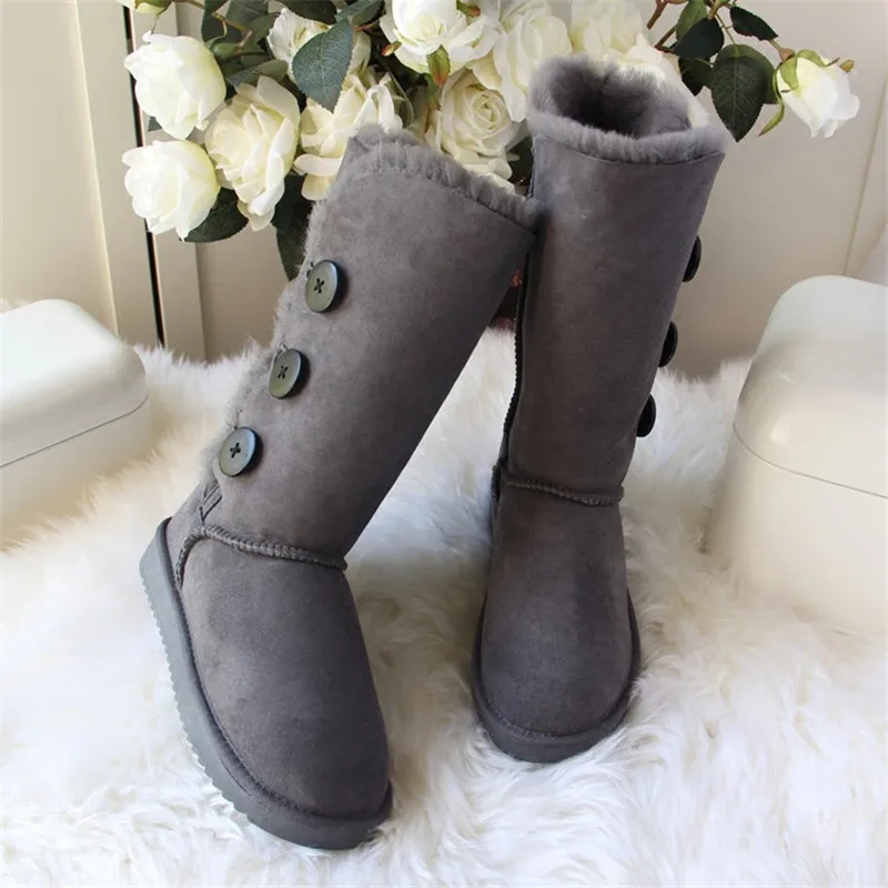 Hot Sale Fashion Genuine Sheepskin Leather Snow Boots Natural Fur Winter Boots Waterproof Warm Thick Wool Boots Women