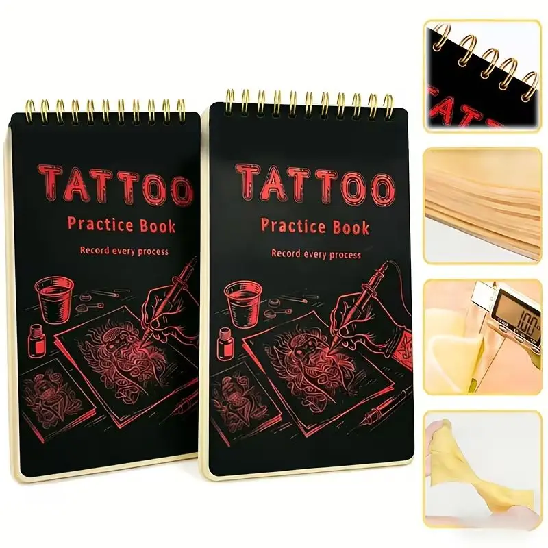 1pc Black Skin Tattoo Practice Book with 10 Pages of Practice Stickers, Double-Sided Tattoo Practice Leather Book Set