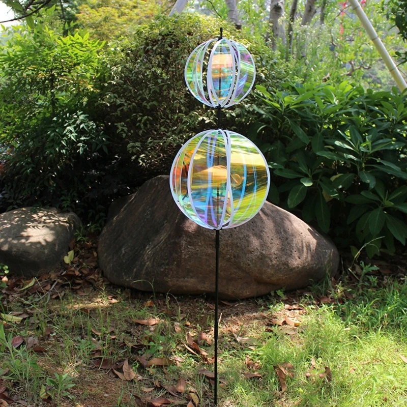 Reflective Garden Pinwheels With Stakes Bird Repellents SparklysPinwheel Windmill Protect Plant Flower Garden Decoration B03E view 4