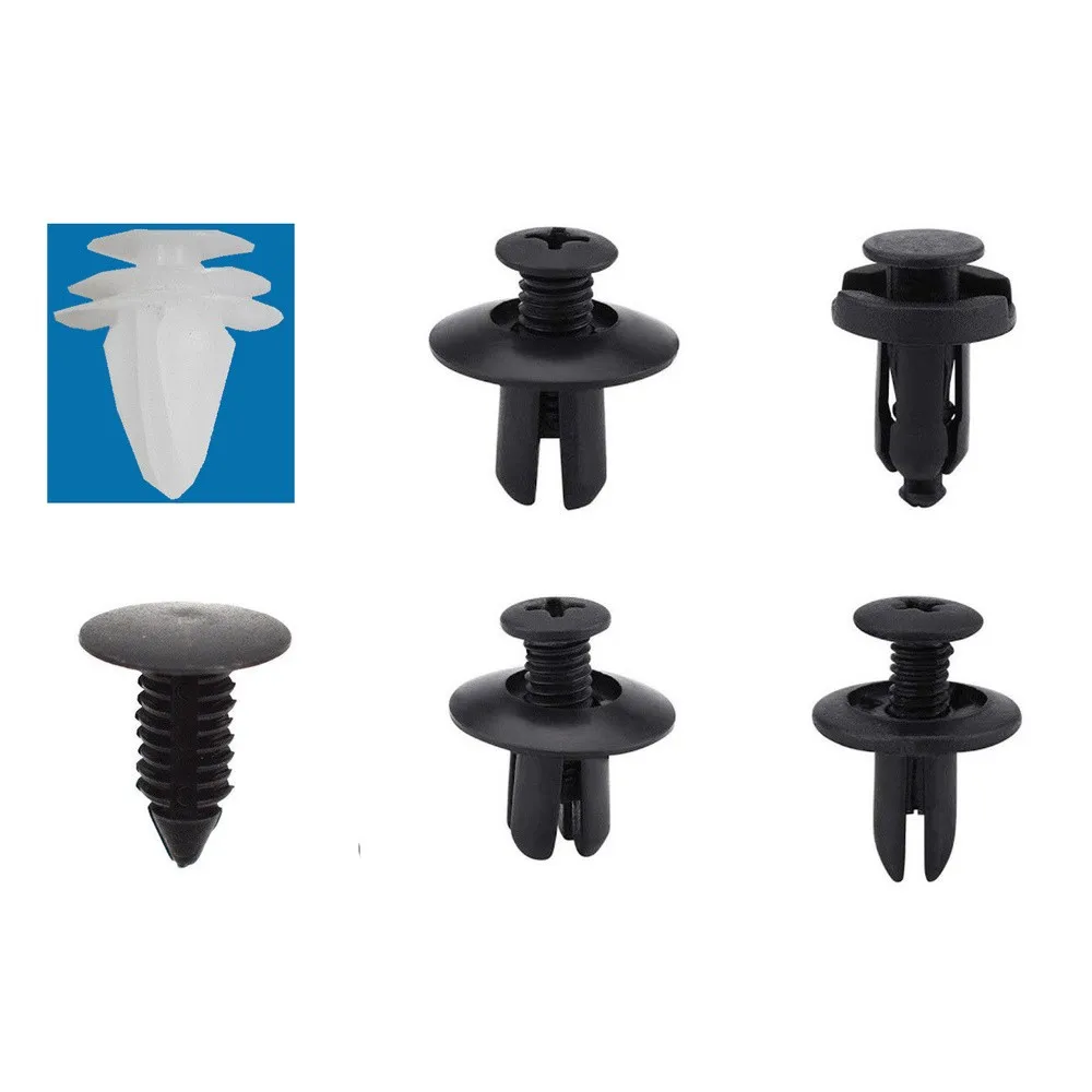 100 Pcs Nylon Mudguard Liner Fastener Rivet Push Clips Retainer Kit 6 Sizes For Car Bumper Side Skirt Trim Hardware Accessories