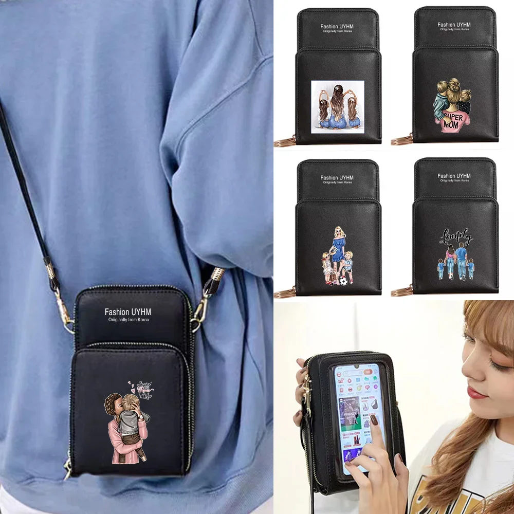 Women Crossbody Shoulder Bags Leather Wallets Universal For IPhone/Xiaomi Case Touch Screen Mobile Phone Bag Mom Printed Purse