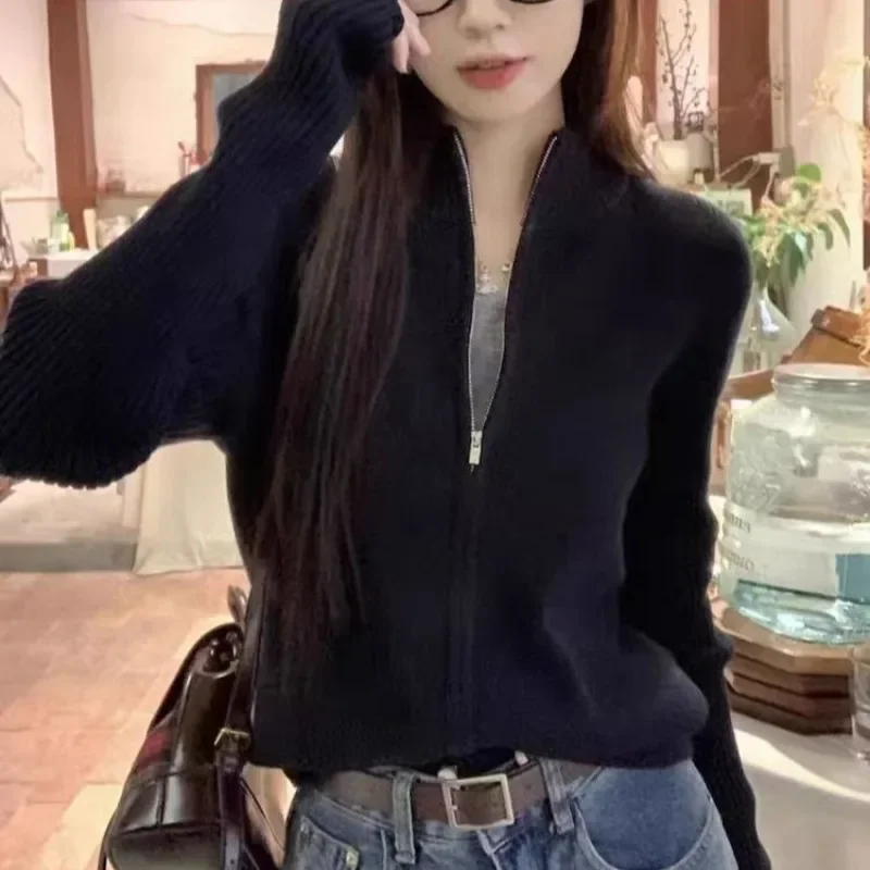 Zipper Cardigans for Women Slim Sexy Girls Cozy All-match European Style Chic Soft Кардиган Женский Autumn Winter Fashion Daily