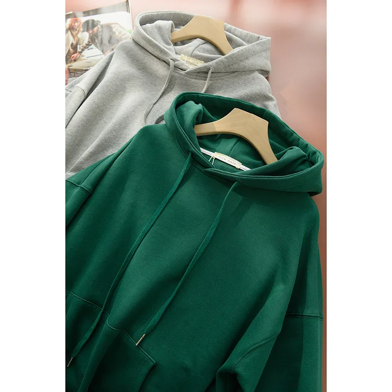 

Женская однотонная хлопковая толстовка свободного кроя с длинными рукавами, осенняя, повседневная, удобная, с завязками, модная