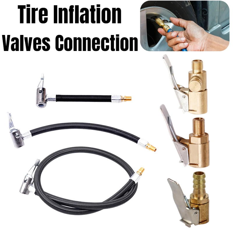 Car Tire Inflator Hose Inflatable Air Pump Extension Tube Adapter Car Tire Valves Clip Clamp Air Connection Locking Repair Kit