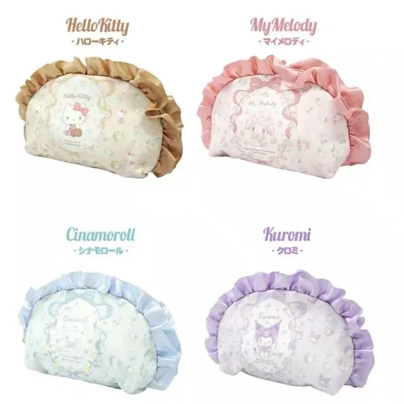 Sanrios Kuromi Cosmetic Bag Lipstick Storage Hello Kittys Fresh Sweet Anime Girl Cartoon Printing Ruffles Fresh Kawaii Cartoon