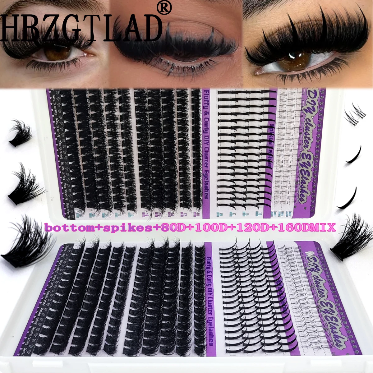 HBZGTLAD Bottom of eyelash book+spikes eyelash cluster 30-160D eyelash cluster extension False eyelashes Wise Manga Cluster Anim