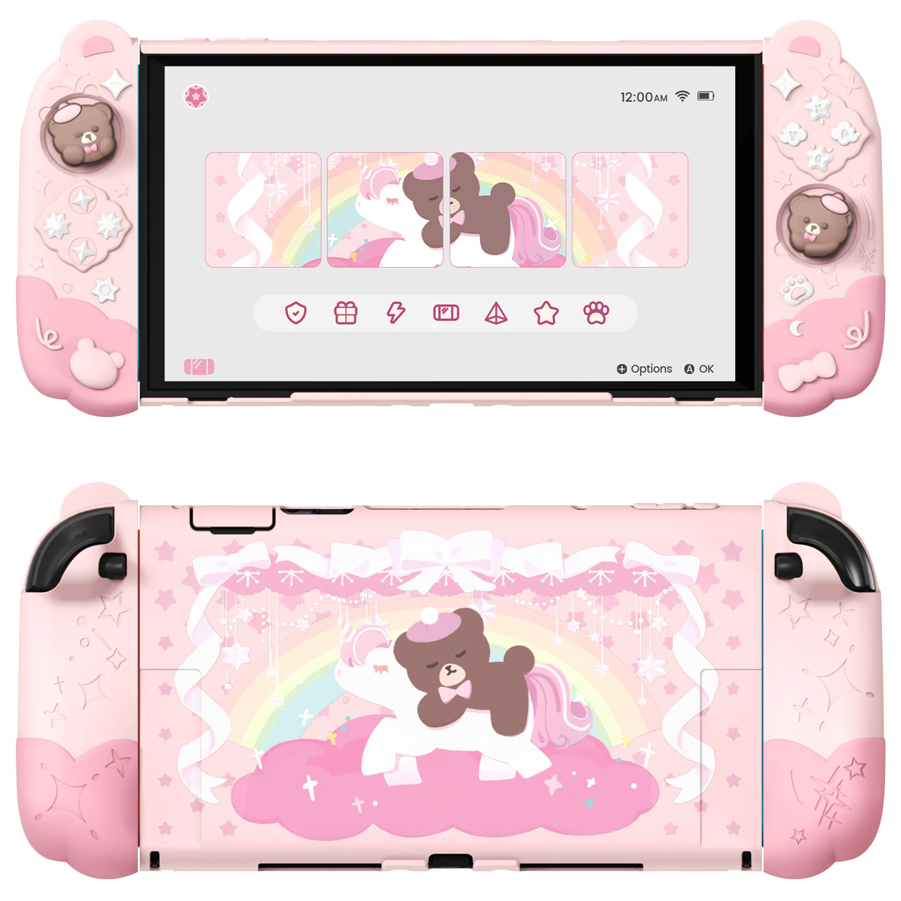PlayVital Dockable Protective Case for Switch 2 – Good Night Bear Silicone Cover with Detachable Joycon Grips & Cute Thumb Caps