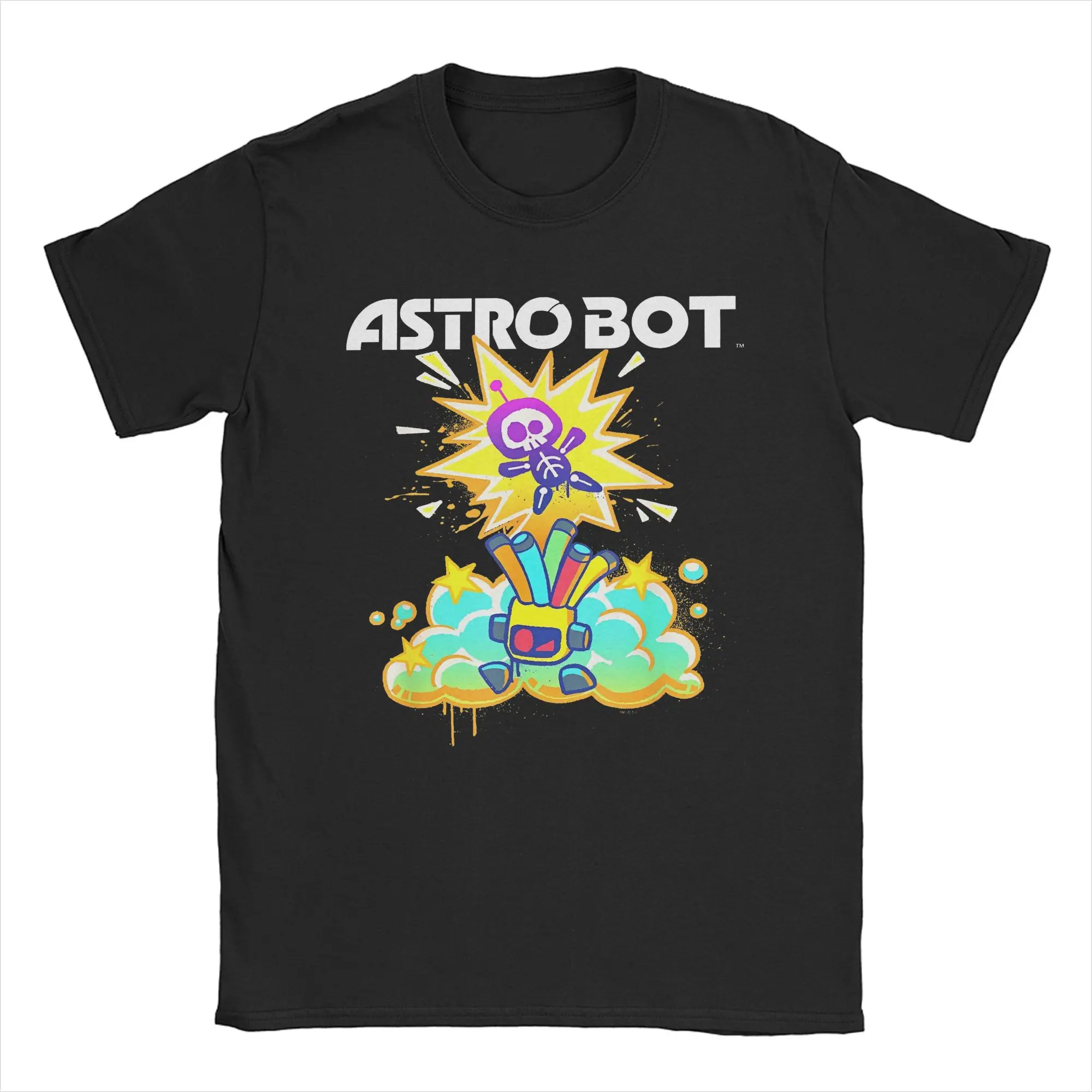 A-Astro Bots Airbrush Gaming Men\'s T Shirt Cartoon Robert Creative Tees Short Sleeve Crewneck T-Shirt Pure Cotton New merch