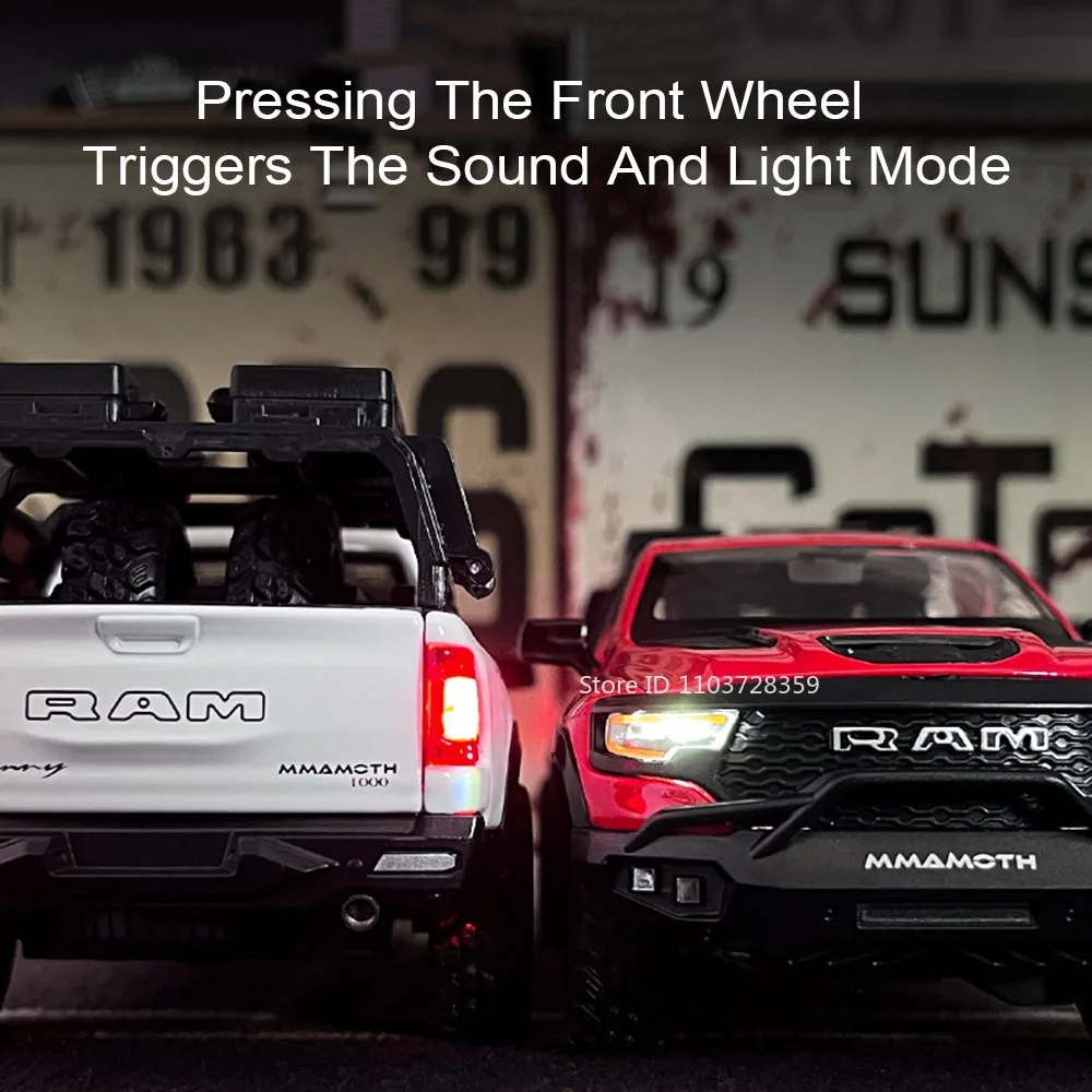 1:32 맘모스 픽업 모델카 장난감 합금 다이캐스트 티라노사우루스 오프로드 트럭 소리와 빛 풀백 도어 오픈 어린이 선물용
