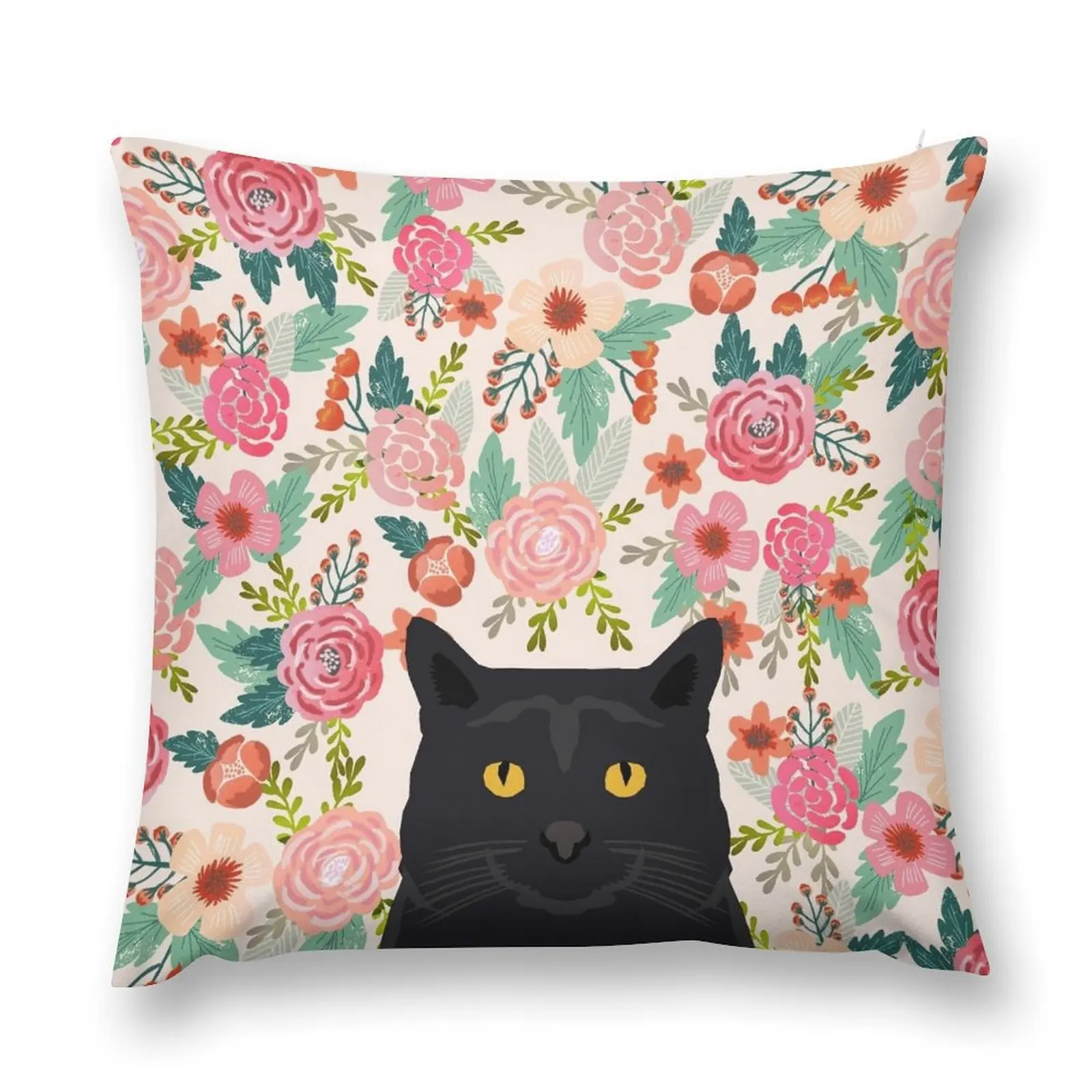 

Black Cat cat breed floral pattern background pet gifts cats kitten mom gifts Throw Pillow pillows decor home Plaid Sofa pillow