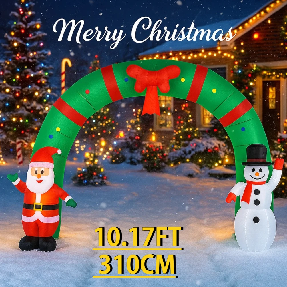 10.17FT العملاق عيد الميلاد لعبة قابلة للنفخ قوس ثلج سانتا مع أضواء LED عيد الميلاد ساحة الحديقة لوازم الحفلات ديكور المنزل حلية