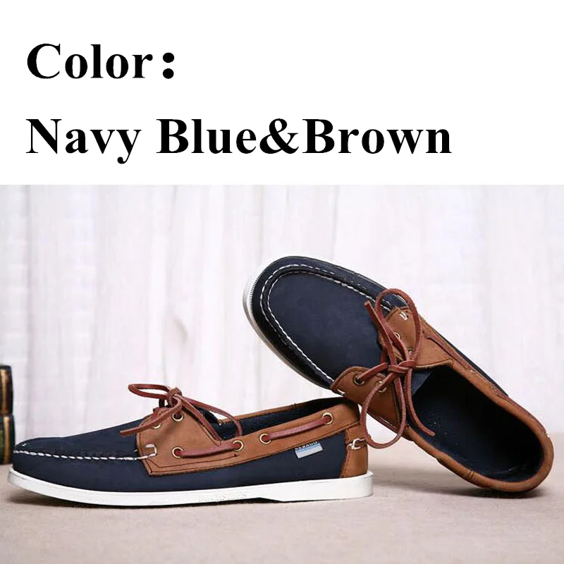 Men Genuine Leather Classic Homme Femme Boat Shoes,Plus Size Navy Blue Brown Black Flats Loafers Women Casual Board Shoes