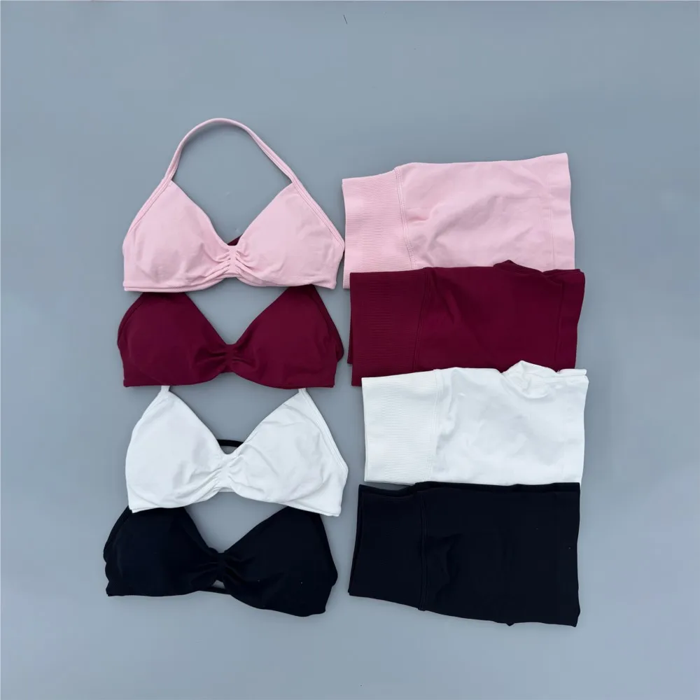 2 Piece Sports Gym Set Strappy Bra Yoga Underwear Short Sport Leggings Bicycle Running Sportswear Woman Seamless Yoga Set
