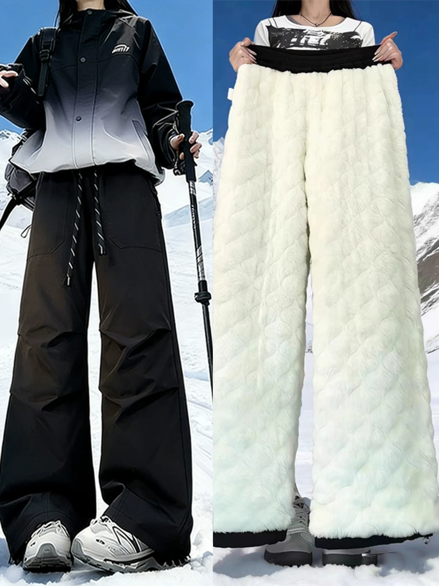 

Men's Winter Thiened Lamb Velvet Ski Pants Outdoor Fce Lined Cotton Trousers Cold Resistant Casual Loose Leggings