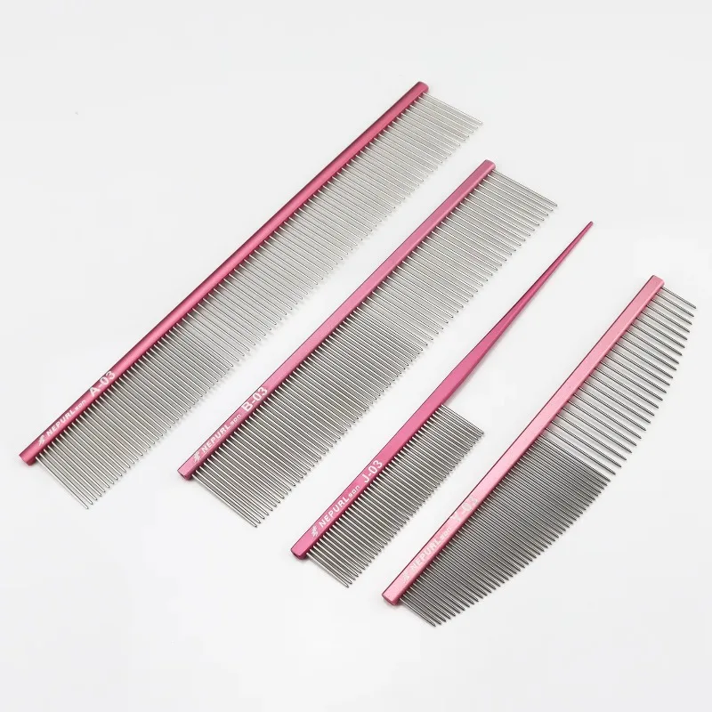 dog comb Pet Grooming   4 Comb Sets Stylist Aviation Aluminum Ultra-light High-end Comb Styling Dog Big Comb  PTS-054