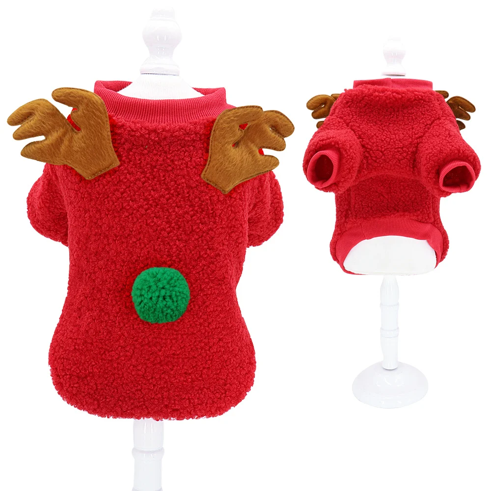 1PC Pets Dogs Clothing For Small Medium Dogs Costume Dog Winter Warm Clothes Cute Plush Clothes T-shirt Christmas Dog Clothes