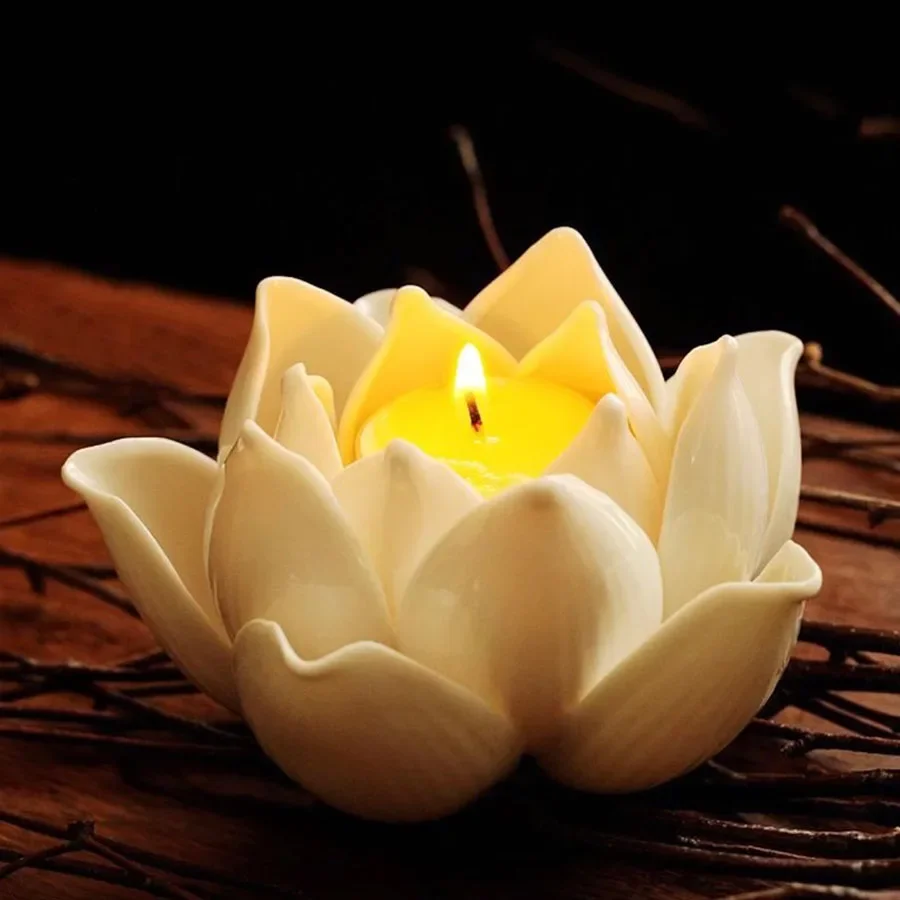 

Unique Candle Holder Cup Lotus Ceramic Patio Small Candle Holder Tealight Tray Nordic Outdoor White Buddha Portavelas Home Decor