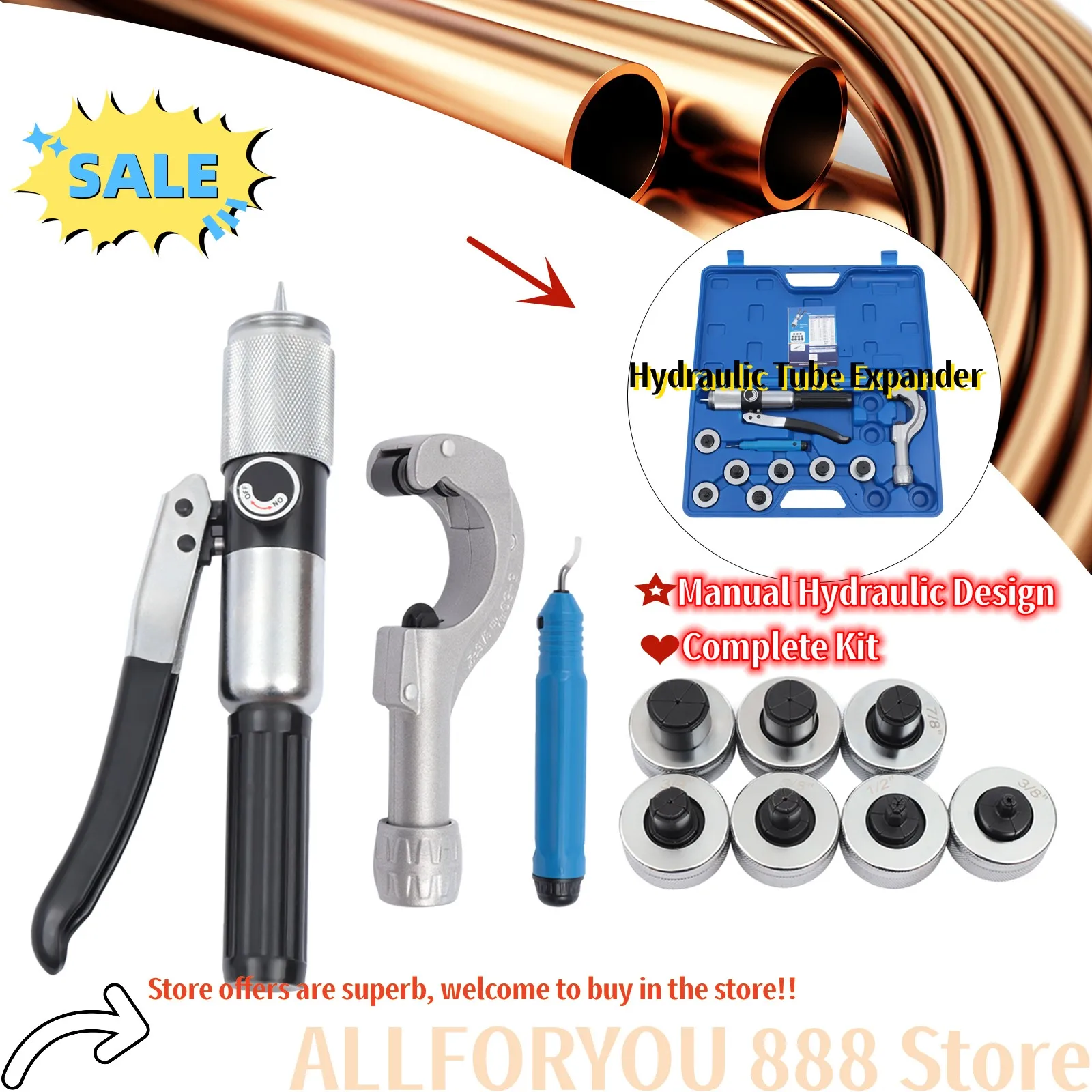 

CT-300 Hydraulic Tube Expander 7 Lever Swaging Tool Kit 3/8 to 1-1/8inch Hydraulic Copper Tube Expander Tool High Efficiency