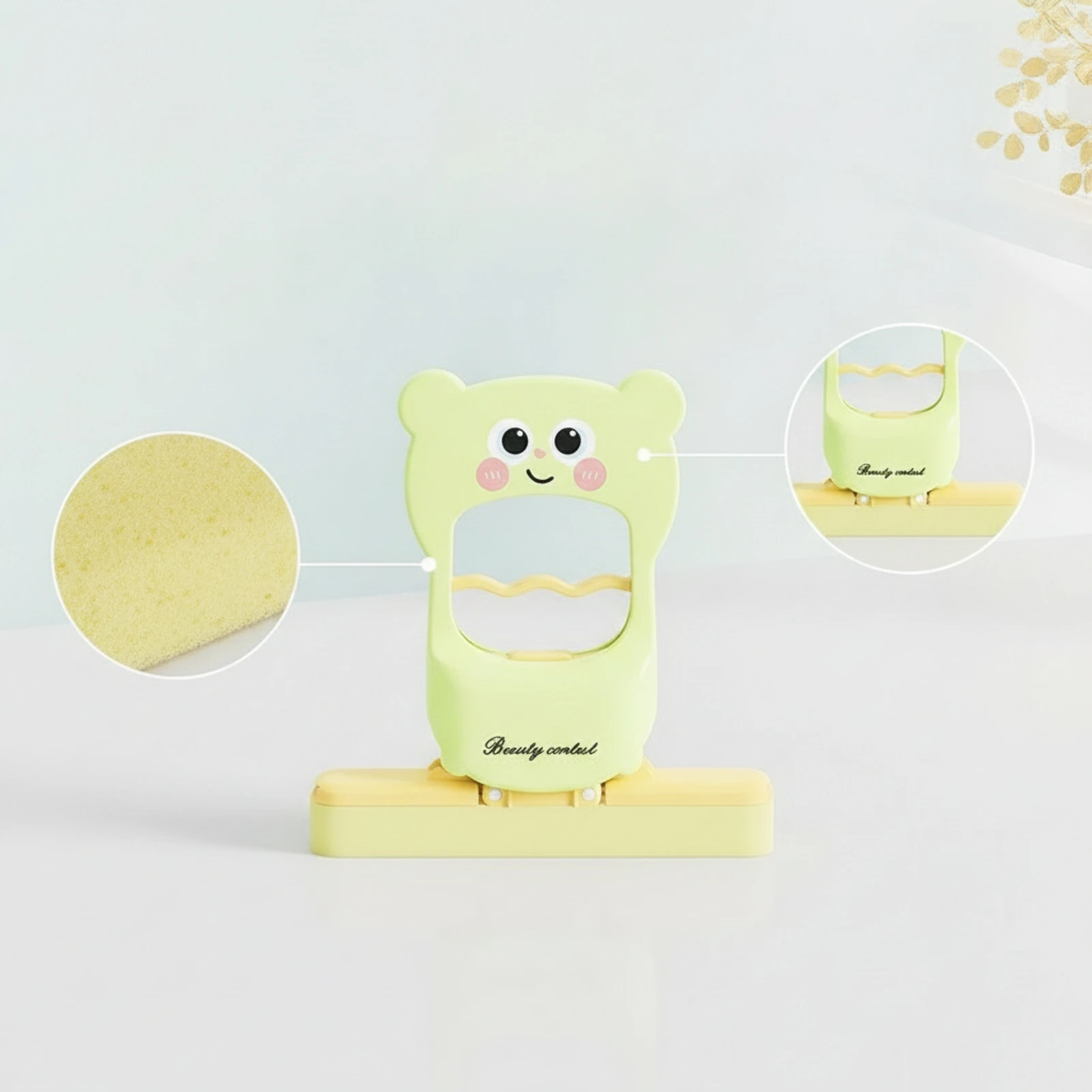 Folding Mini Mop with Sponge Head Lightweight Portable Hand Mop with Bear Handle Easy to Store Quick-Drying for Bathroom