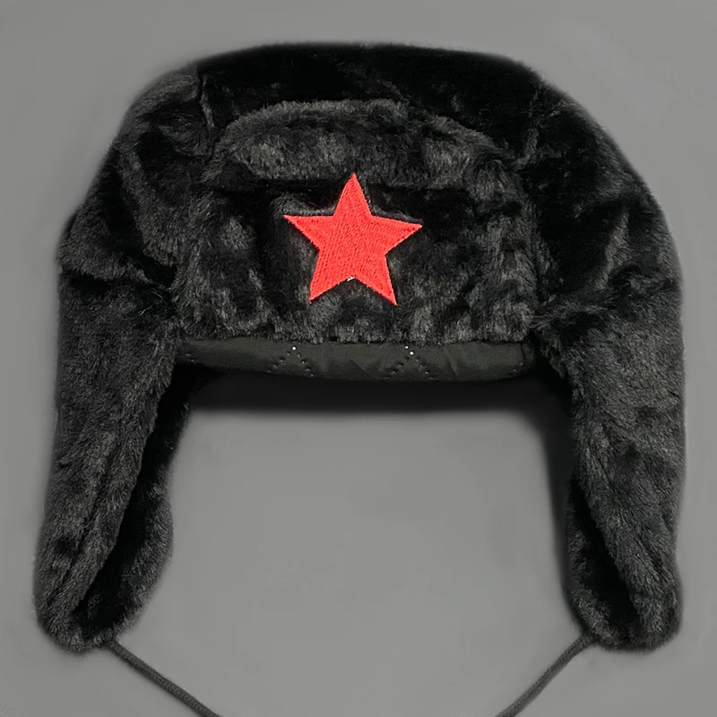 Winter Wushanka Men and Women Pentagram Fafeng Winter Hat Outdoor Pilot Earrings Bomber Hat Anti Trap Russian Hat