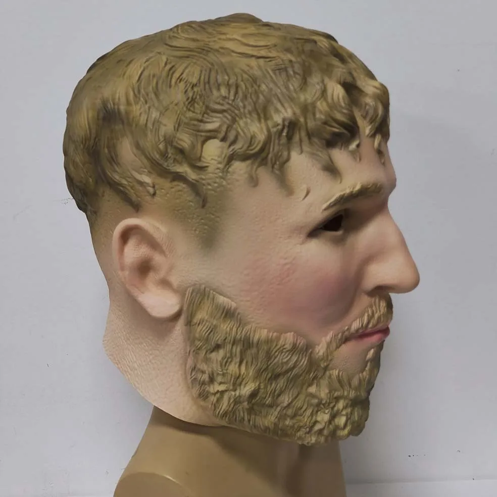 Realistische Latex-Maske für den ganzen Kopf mit lockigem blondem Haar und Bart-Design für Maskerade, Halloween, Cosplay, Kostümparty, Requisiten – Detail 6