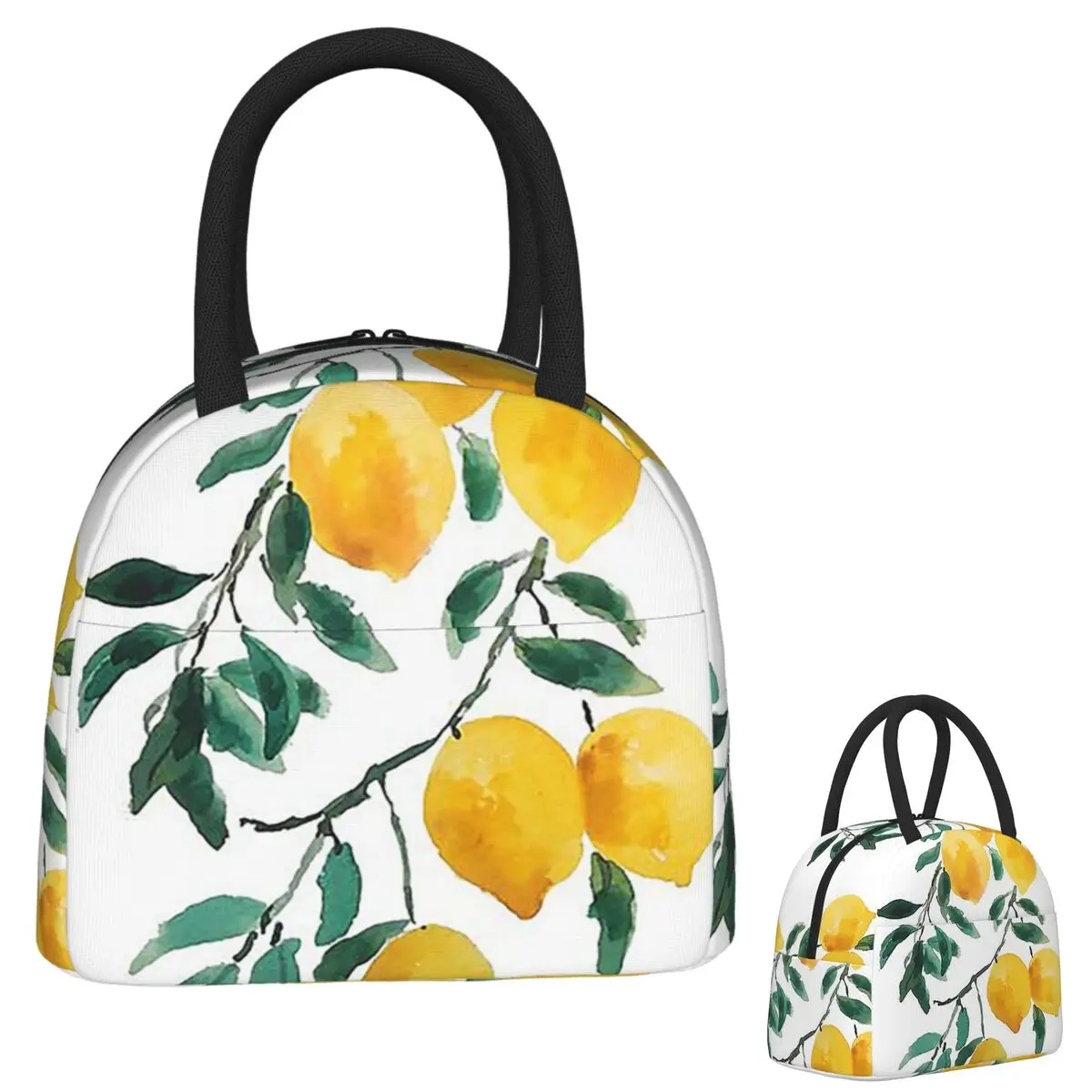 

Hand Painted Yellow Lemon Watercol Insulated Lunch Bag for Women Kids Leakproof Food Boxes Thermal Lunch Box Tote