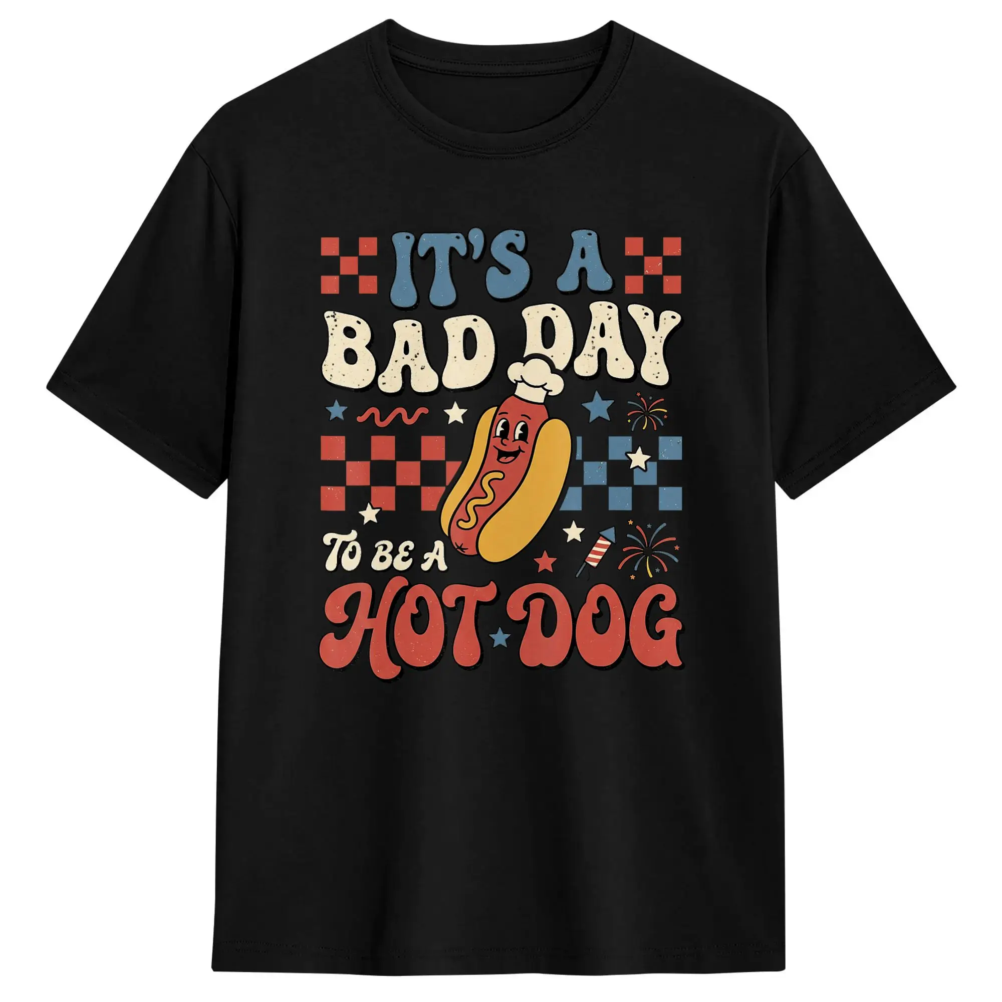 Men's T-Shirts Its A Bad Day to Be A Hot Dog Funny 4th of July Pure Cotton Tee Shirt Short Sleeve T Shirt Tops Plus Size