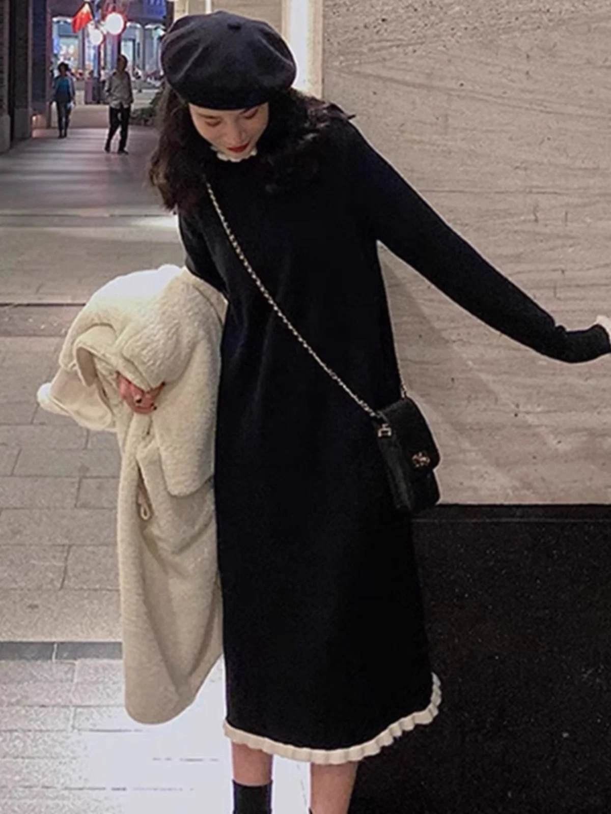 Bla Suéter de camada base de malha Dr Roupa interna feminina Midi Dr outono inverno novo Sle Sweet College Sle redondo Ne H...