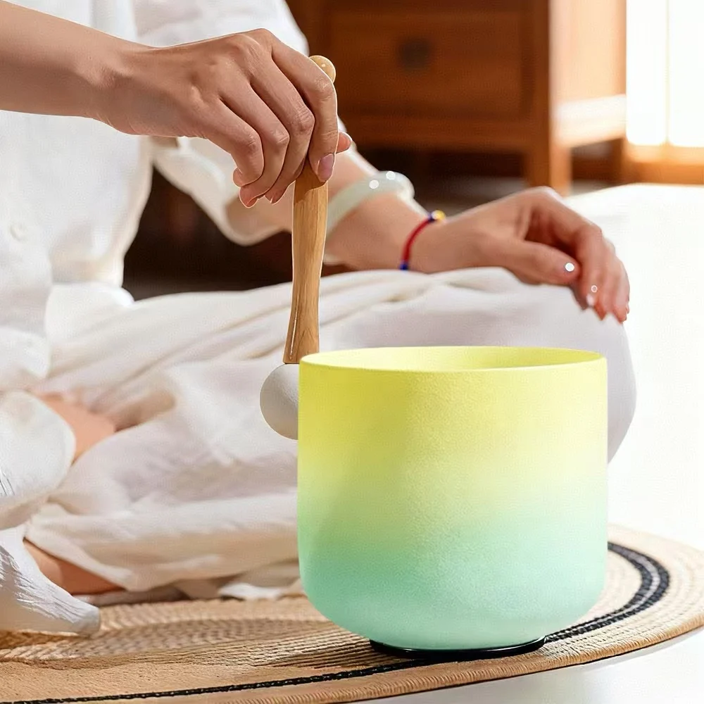 Hye-eun 7inch 440/432hz Lemon colored Quartz Sound Bath Singing Bowls Crystal Singing Chakra Bowl Yoga Meditation Balance Energy