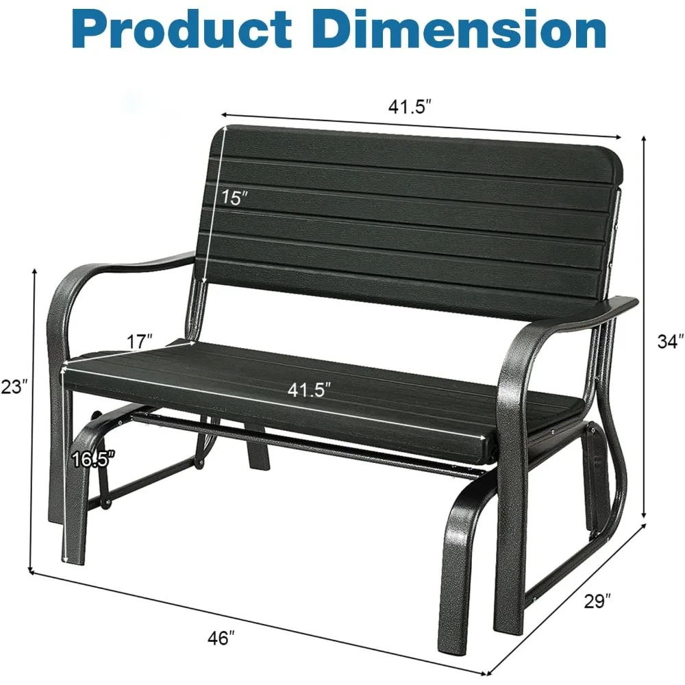 Outdoor Gliders for Outside Patio - Porch Glider w/Steel Frame, Weather Resistance HDPE Back & Seat, 600Lbs Capacity