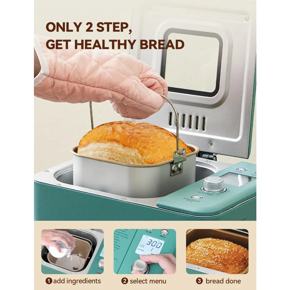 

20-IN-1 Bread Maker, Dual Heater 2LB Bread Machine Stainless Steel Bread Maker Machine Nonstick Ceramic Pan Compact