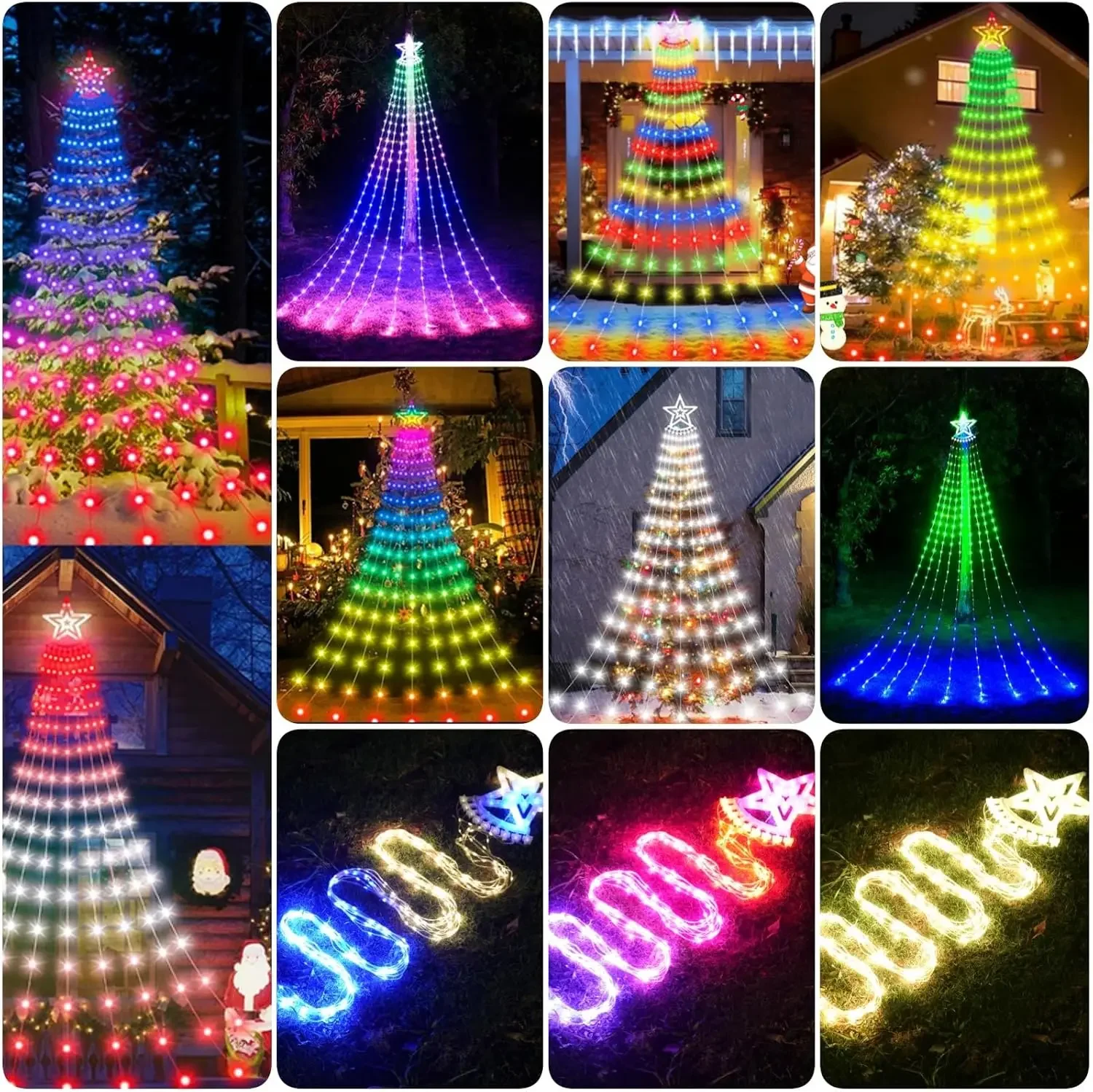 Christmas Decorations, RGB Waterfall LED String Lights with Star, APP Remote Control, Music Sync New Year Decor Fairy Lights