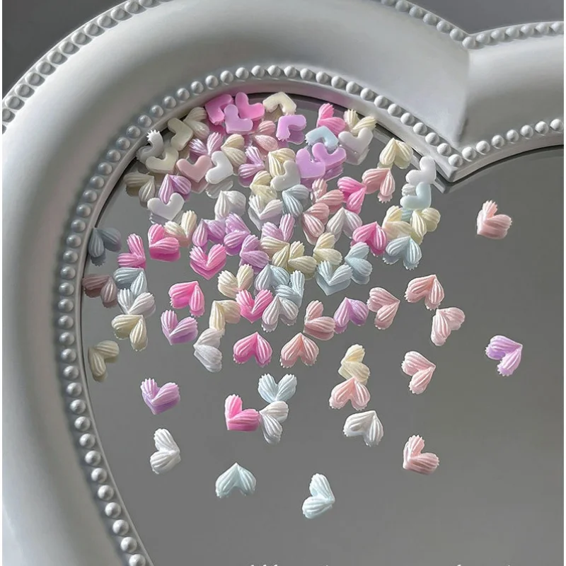 50Pcs Mixed Macaron Colored Peach Heart Nail Decoration 3D Texture Resin Love Heart Pattern Nail Decoration Nail Accessories DIY