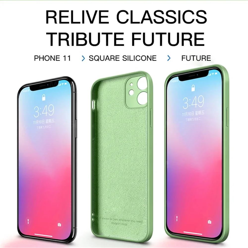 Original Square Liquid Silicone Cases for iPhone 11 12 13 14 Pro Max Plus mini Covers iPhone11 11Pro 12Pro 13Pro 14Pro iPhone14