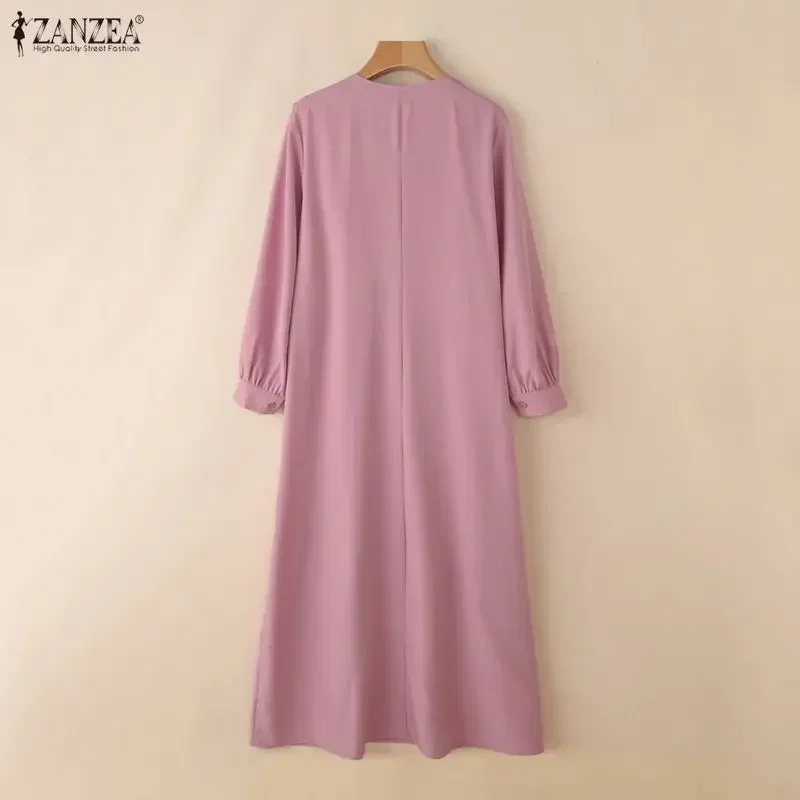 ZANZEA Elegant Muslim Abaya Hijab Long Dress Women Long Sleeve Ramadan Robe Spring Sundress Solid Loose Maxi Vestido Kaftan 2026 3