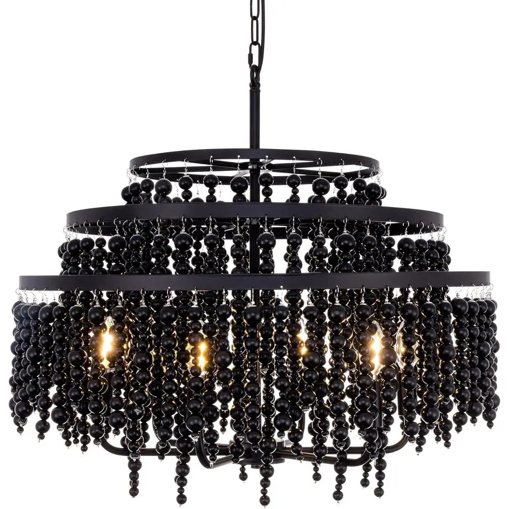 

Большой черный подвесной светильник с деревянными бусинами 26,4 дюйма, в стиле бохо, для столовой, гостиной, спальни, кухни