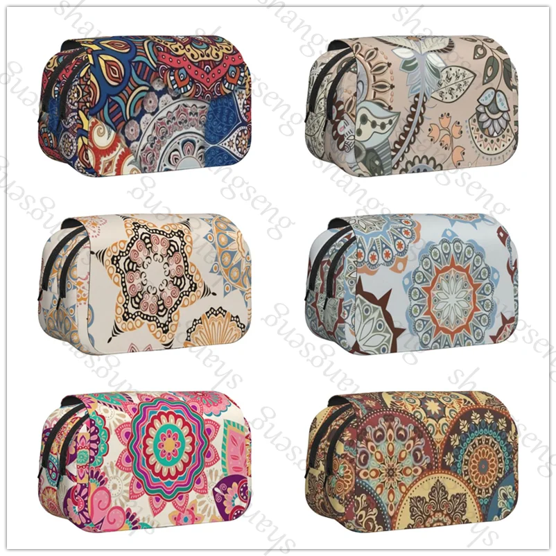 

Mandala print Pen case Pencil Box Double Flip School Supplies Children's Pencil Box Storage Cosmetic Bag Student Gift