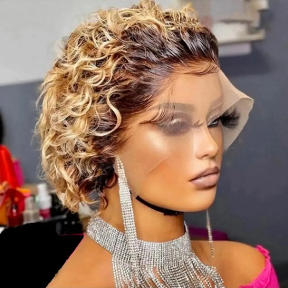 

Женский короткий афро-парик с кудрями, пушистый, натуральный, в стиле панк, из термостойкого волокна, для женщин, черный, винно-красный, блонд, волнистый, синтетический