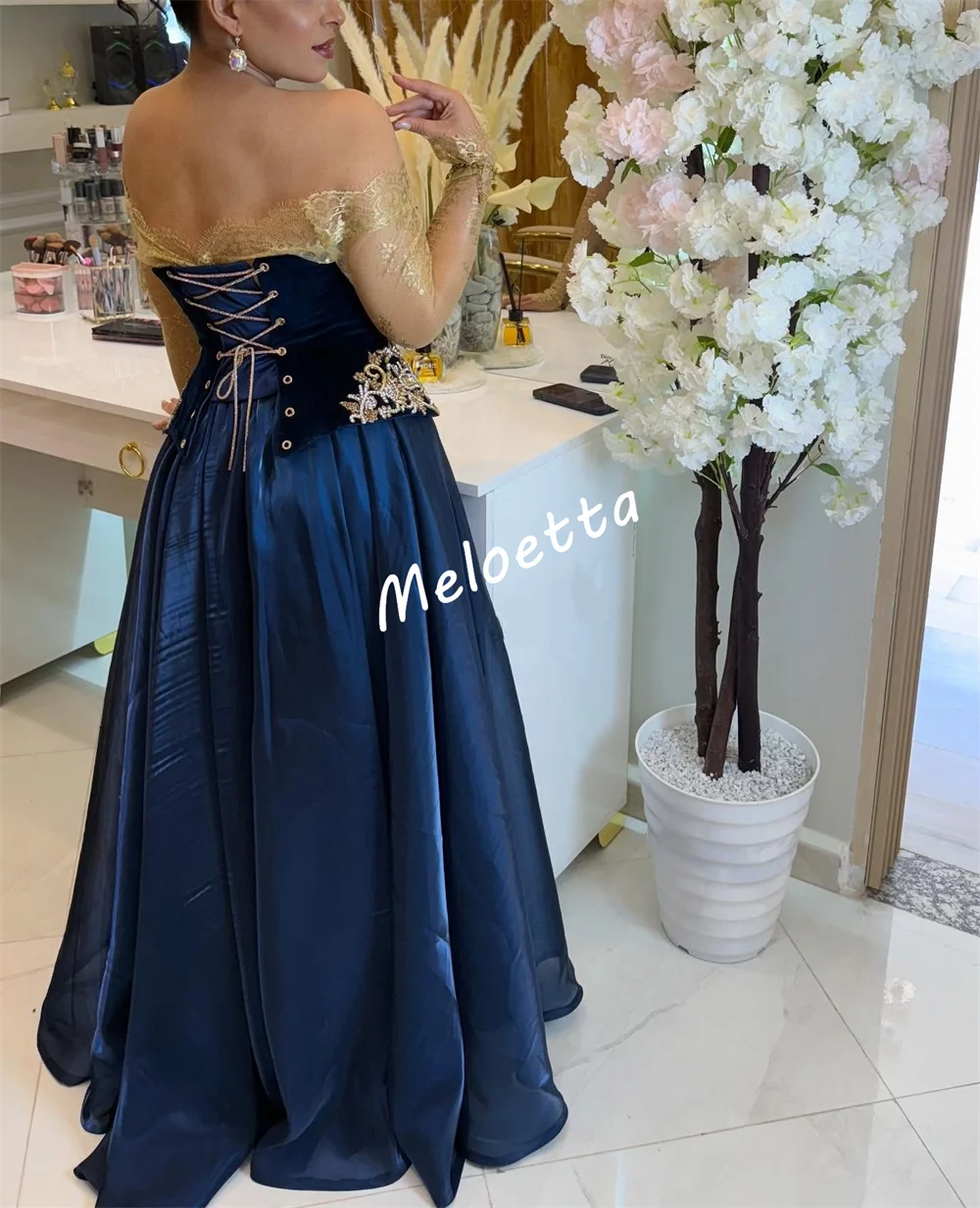 Sukienki na zamówienie z charmeuse, zdobione dżetami i koronką, z odkrytymi ramionami, o kroju litery A, długie, luksusowe, wieczorowe, błyszczące, na specjalne okazje, dla kobiet.