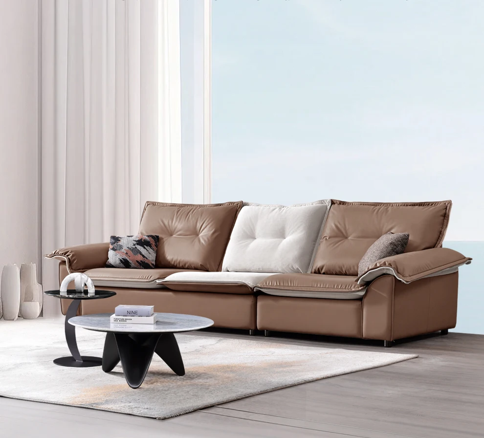 

&* Elegant Italian Leather Sofa Set, Suitable For Living Rooms And Offices