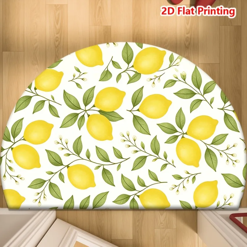 Fresh Lemon Branch Fruit Repeat Print Semicircular Doormat Entry Cottage Rug Anti Slip Floor Mat For Spring Summer Season