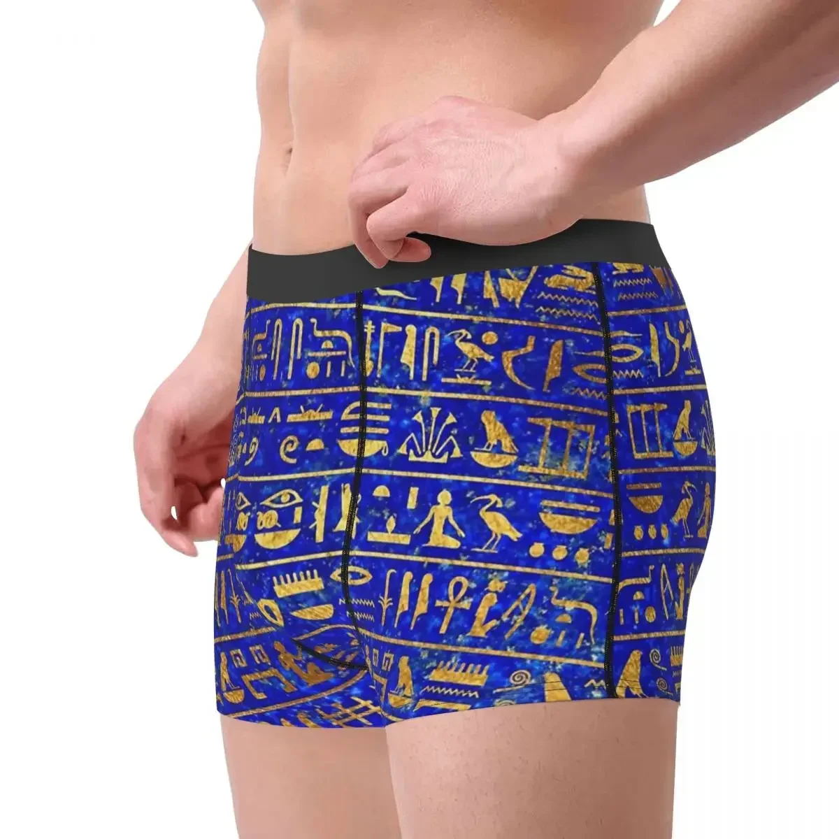 Gold Hieroglyphics Men Underwear Egyptian Boxer Shorts Panties Hot Mid Waist Underpants for Homme