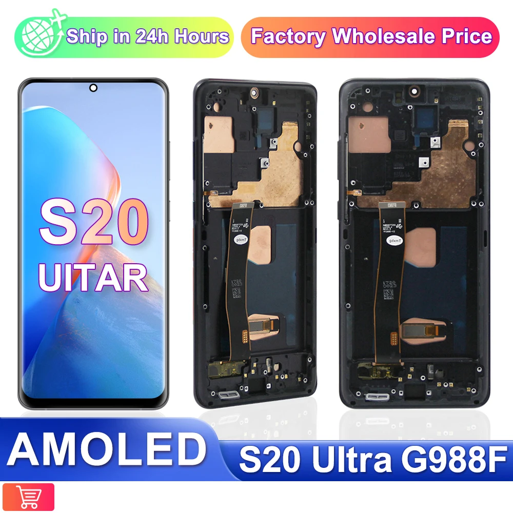 Super AMOLED Screen Assembly Replacement for Samsung Galaxy S20 Ultra 5G G988B/DS LCD Display Touch Screen with Frame