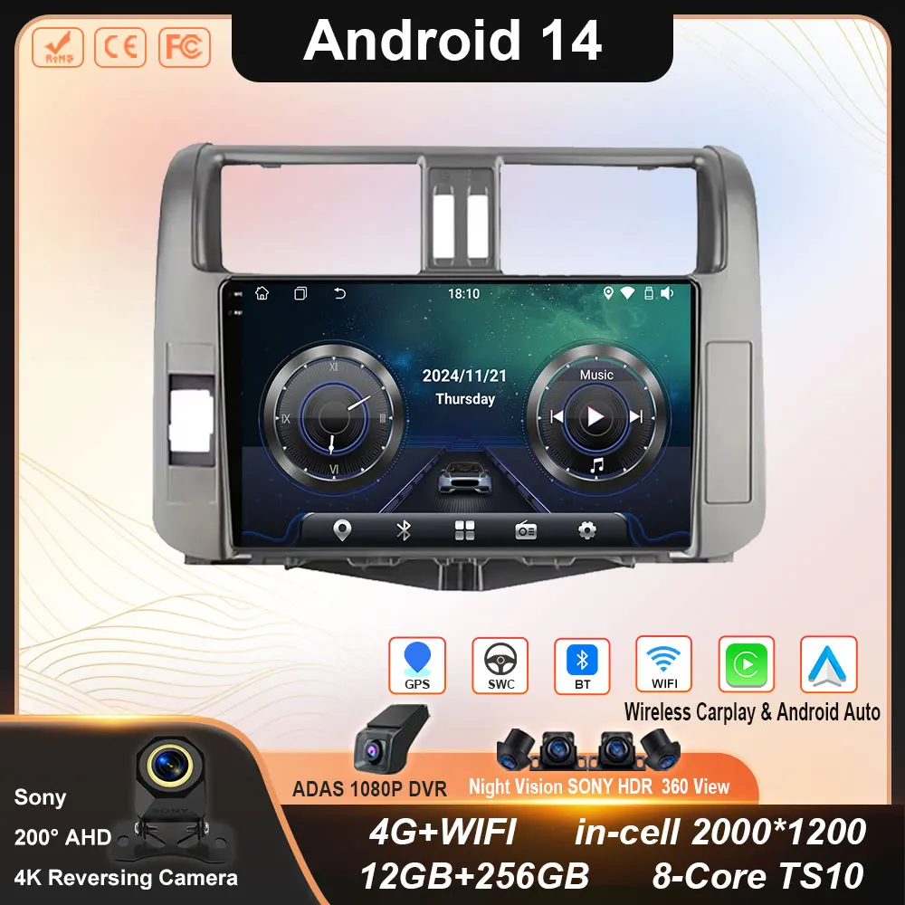 

Car Radio Carplay For Toyota Land Cruiser Prado 150 2009 - 2013 Navigation GPS Android Auto Stereo Autoradio 4G Wifi No 2din DVD