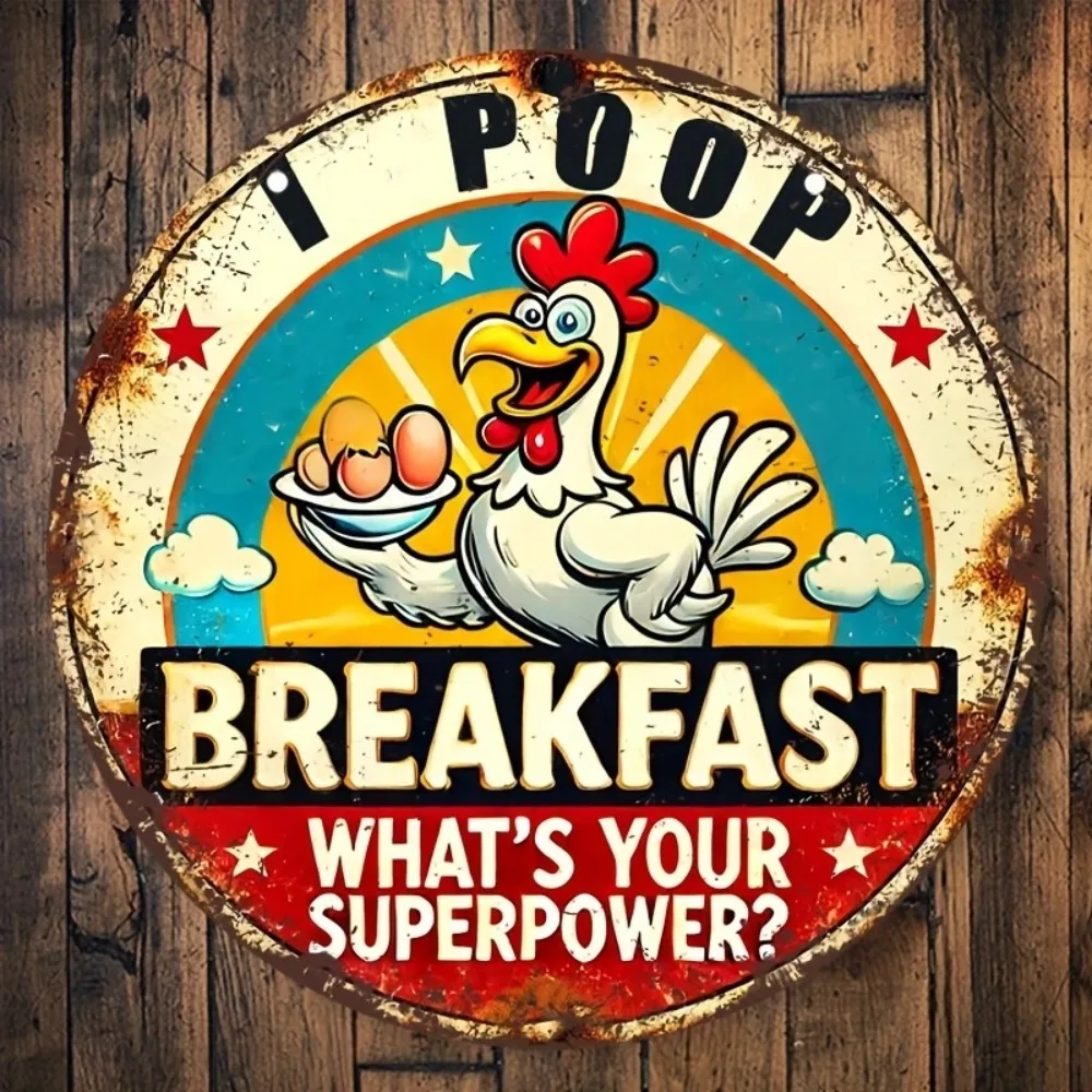 

1 Piece Vintage Chicken Wooden Circular Sign for Kitchen Farm Chicken Coop Decoration 2D Single-sided Color Printed Tin Signs