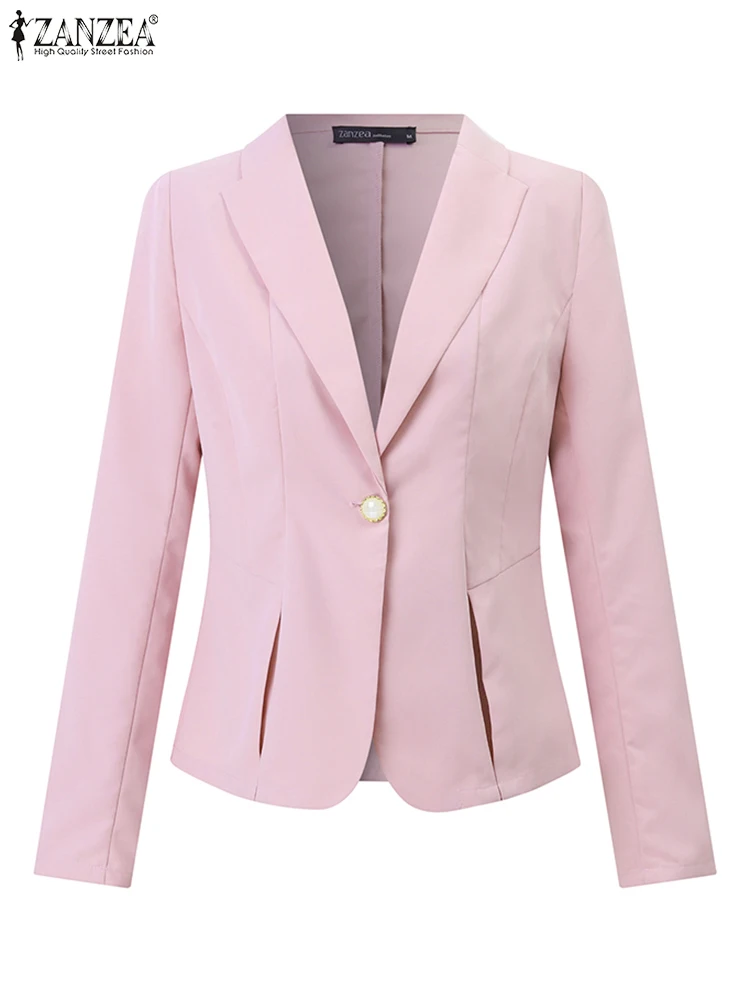 ZANZEA Women Long Sleeve Blazer Korean Fashion Lapel Collar Office Formal Coat Elegant Solid Thin Jackets Casual Waist Outwear