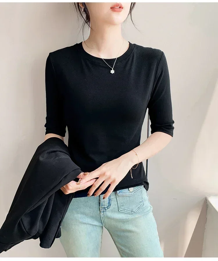 2026 Basic Einfarbiges Kurzarm-T-Shirt mit Rundhalsausschnitt, Eng Anliegend, Sommerliches Casual-Oberteil für Damen, Y2K Vintage Top, Harajuku Streetwear – Detail 10