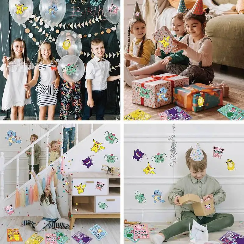 New 8/16pcs Pikachu Pok é Mon Children Diy Puzzle Sticker Fun Anime Cartoon Assembly Stickers For Children'S Toys Birthday Gift