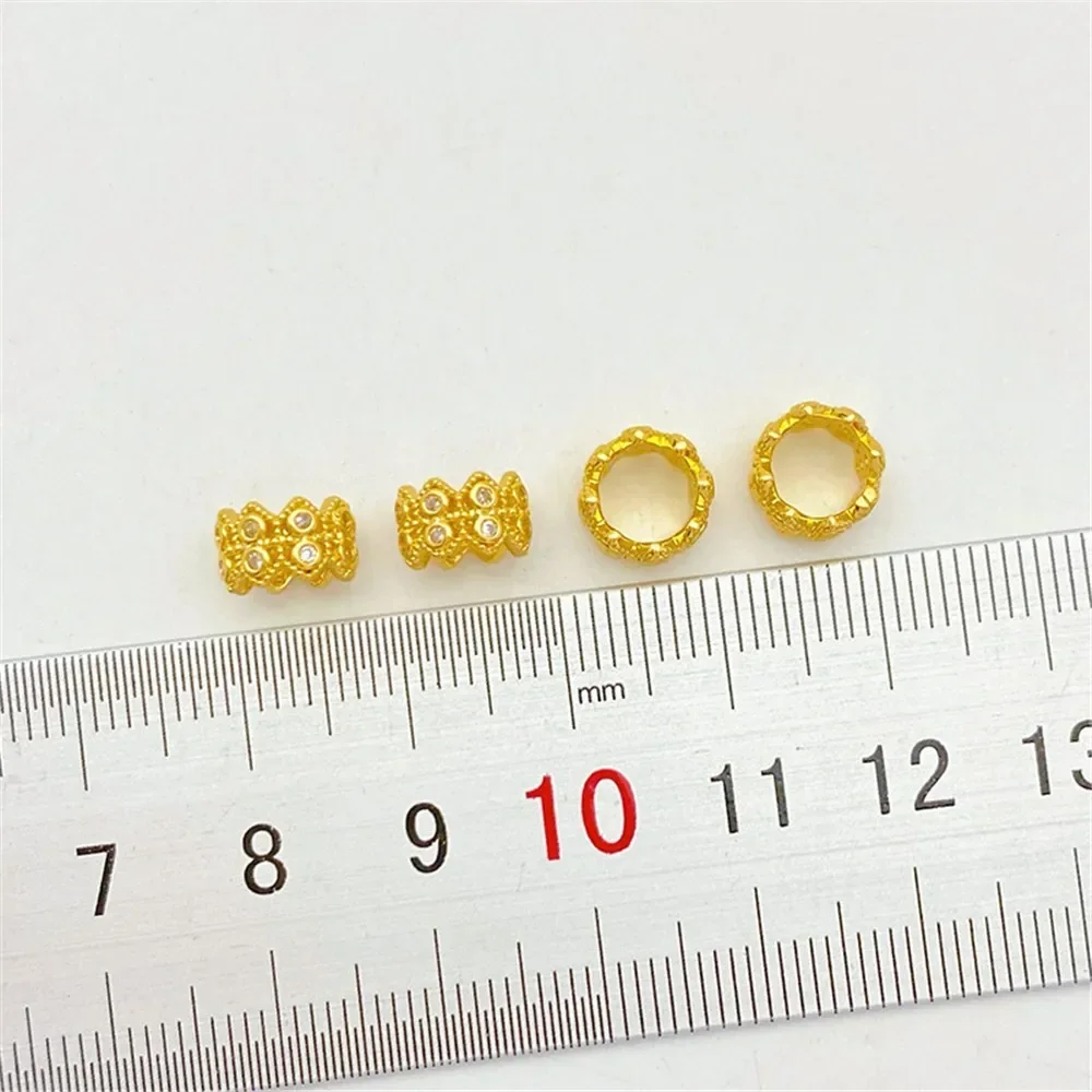 

18K Gold Inlaid Double Row Zircon Beads Loose Beads Handmade DIY String Bracelet Necklace Jewelry Material Accessories